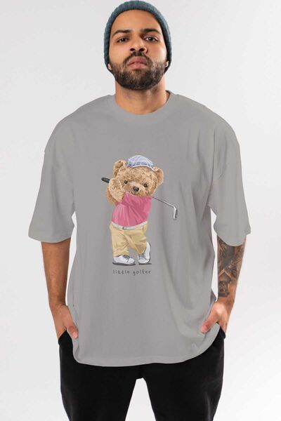 Ankhises Ursuleț de pluș Micul jucător de golf cu imprimeu în față, tricou supradimensionat, unisex, bărbați, femei, cu gât crepus