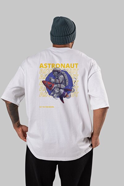 Ankhises Astronaut leti na leđa Štampano Beli Oversize kroj T-shirt Muškarci ...