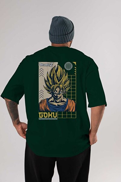 Ankhises Goku 2 Back Štampano Emerald Green Oversize kroj T-shirt Unisex Mušk...