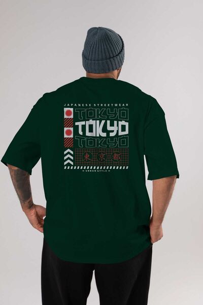 Ankhises Tokyo Streetwear Leđa Štampano Smaragdno Zelena Oversize kroj T-shir...