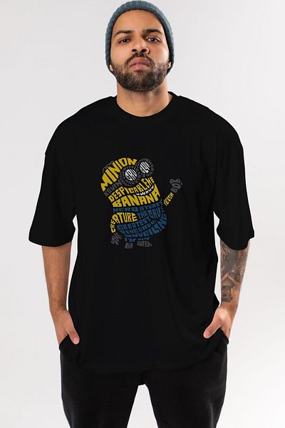Ankhises Tricou supradimensionat cu imprimeu Minion negru - Unisex Bărbați, Femei, cu gât crew