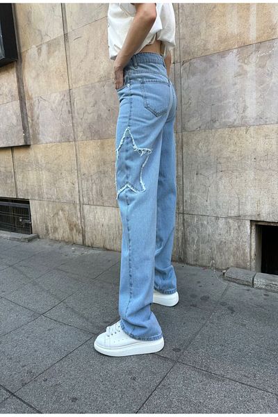 DENOKMODA Y2K Recycled Baggy Star Pocket Star Detail Jeans Pants