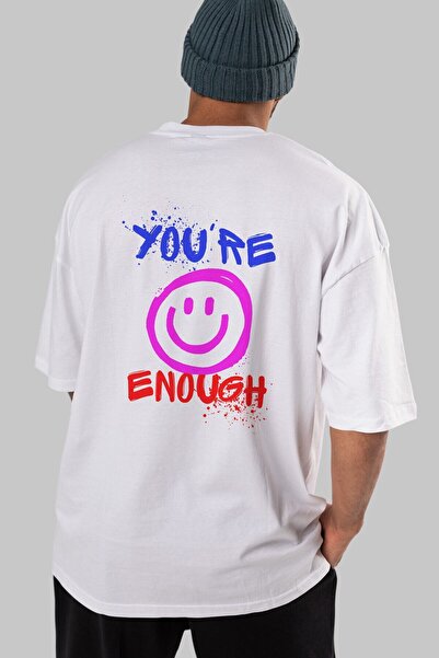 Ankhises Ti si dovoljan Napisano nazad Štampano Belo Oversize kroj T-shirt Mu...