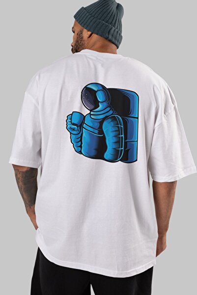 Ankhises Pijenje kafe nazad Štampano Belo Oversize kroj T-shirt Unisex Muškar...