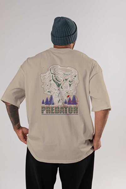 Ankhises Predator Back Štampano - Bež Oversize kroj Pamuk Žene T-shirt okrugl...