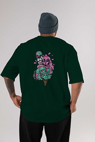 Ankhises Sladoled Zombie Leđa Štampano Smaragdno Zelena Oversize kroj T-shirt...