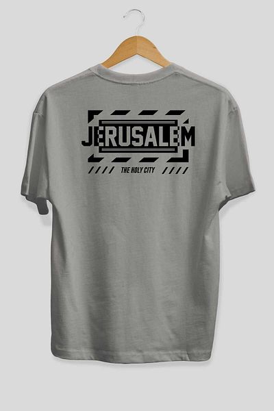 Ankhises Tricou oversize, gri, imprimat pe spate Jerusalem, unisex, bărbați, femei, cu decolteu