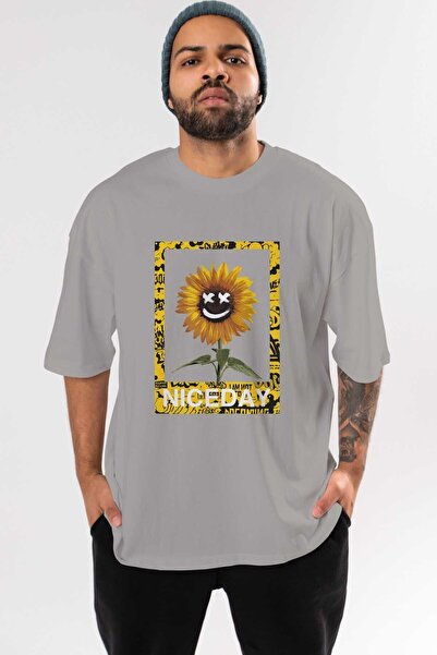 Ankhises Niceday Streewear Сірий оверсайз-футболка з принтом, унісекс, чолові...