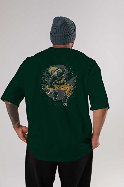 Ankhises NARUTO Back Štampano Emerald Green Oversize kroj T-shirt Unisex Mušk...