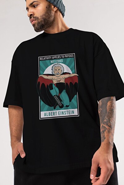 Ankhises Tricou supradimensionat negru cu imprimeu Einstein Nacho Libre - Uni...