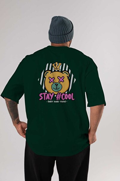 Ankhises Stay Cool Bear Back Štampano Emerald Green Oversize kroj T-shirt Muš...