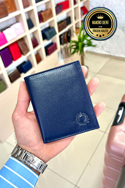 CüzCan Masjen Lacivert Erkek Hakiki Deri Dikey Kibar Model Cüzdan