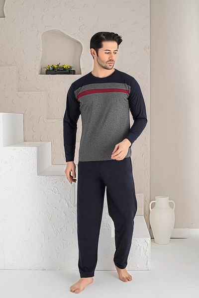 Huq Moda Σετ ανδρικές πιτζάμες Moon Smoked - Μακρυμάνικο, 100% Βαμβάκι, Μονό Τζέρσεϊ Qualiy