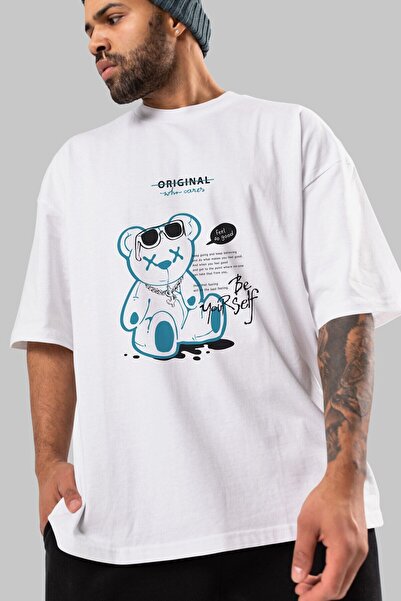 Ankhises Feel So Good Bear Front Štampano Bela Oversize kroj T-shirt Unisex M...