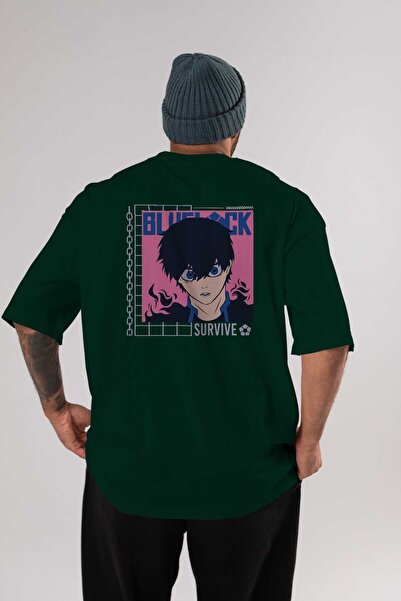 Ankhises Tricou supradimensionat cu imprimeu pe spate Bluelock, verde smarald...