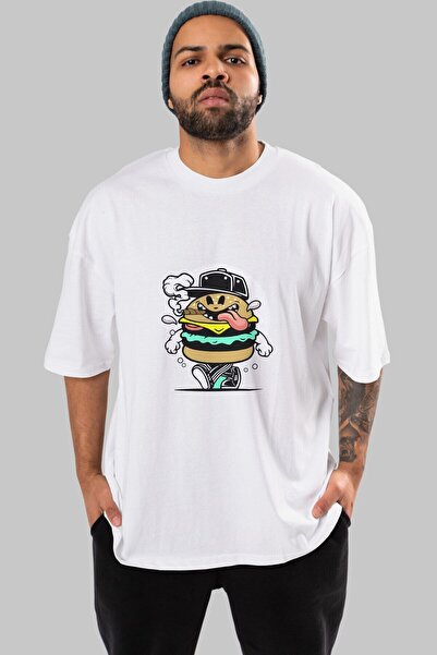 Ankhises Burger Guy Front Štampano Bela Oversize kroj T-shirt Unisex Muškarci...
