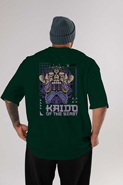 Ankhises Kaido of the Beast Back Štampano Emerald Green Oversize kroj T-shirt...