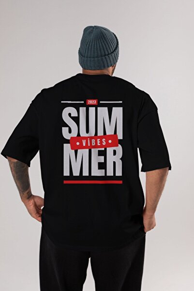 Ankhises Letnje vibracije leđa Štampano crna Oversize kroj T-shirt muškarci ž...