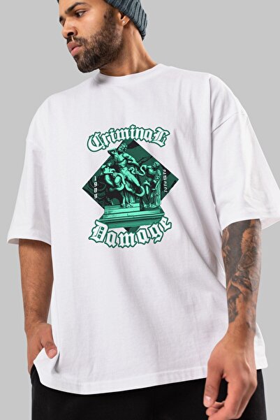 Ankhises Bela Oversize kroj T-shirt - Krivična šteta okrugla kragna Unisex mu...