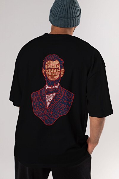 Ankhises Abraham Lincoln Leđa Štampano Crna Oversize kroj T-shirt Unisex Mušk...