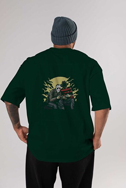 Ankhises Dark Gamers Back Štampano Emerald Green Oversize kroj T-shirt Unisex...