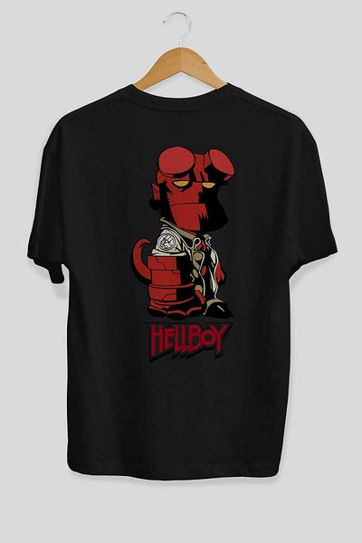 Ankhises Hellboy (1) - Tricou negru din bumbac supradimensionat pentru bărbați și femei, cu gât crew