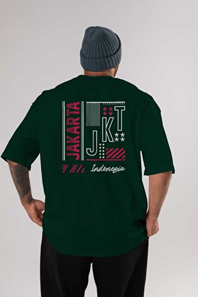 Ankhises Jakarta Back Štampano Emerald Green Oversize kroj T-shirt Unisex Muš...