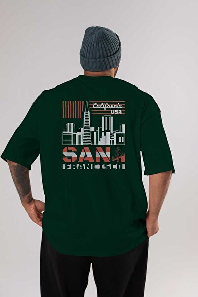Ankhises San Francisko Leđa Štampano Smaragdno Zelena Oversize kroj T-shirt M...