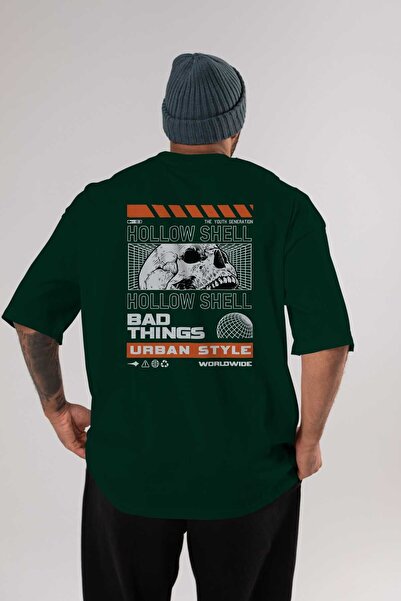 Ankhises Hollow Shell Back Štampano Emerald Green Oversize kroj T-shirt Unise...