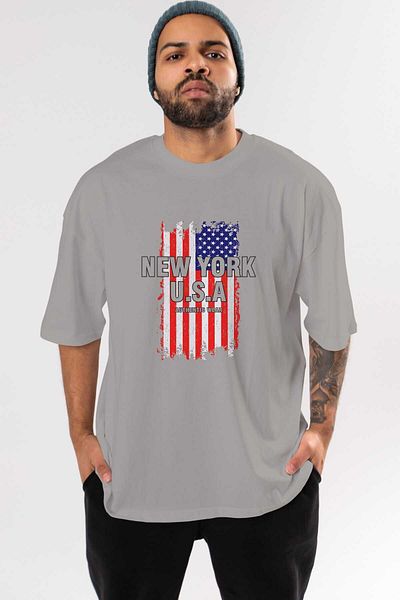 Ankhises Tricou supradimensionat, gri, cu imprimeu în față, unisex, pentru bărbați, pentru femei, cu decolteu