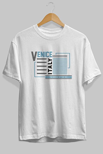 Ankhises Venice Front Štampano Bela Oversize kroj T-shirt Unisex Muškarci Žen...