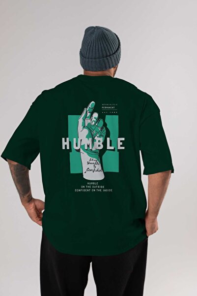 Ankhises Humble Back Štampano Emerald Green Oversize kroj T-shirt Unisex Mušk...