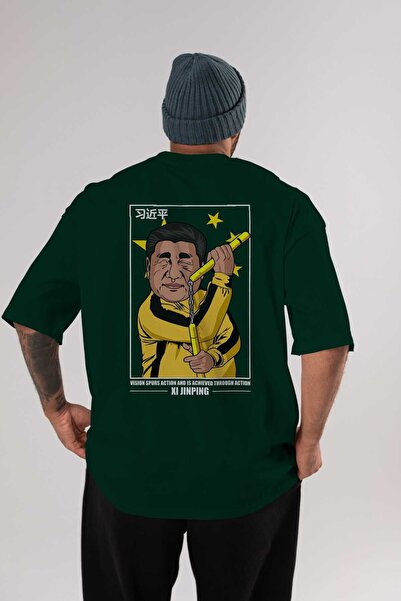 Ankhises Si Đinping Brus Li Leđa Štampano Smaragdno zelena Oversize kroj T-sh...