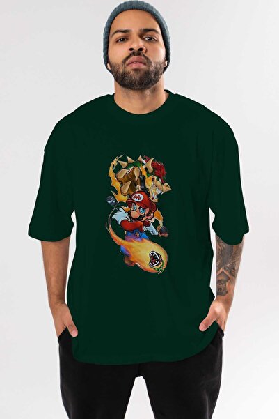Ankhises Μπλουζάκι Super Mario 1 Emerald Green Oversize - Crew Neck, Βαμβακερό Ανδρικό Γυναικείο