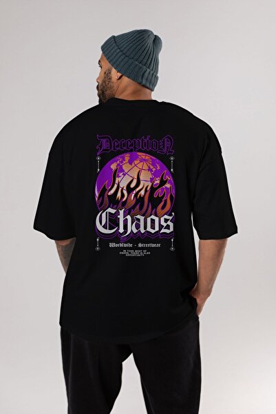 Ankhises Deception Chaos Чорна футболка оверсайз з принтом на спині, унісекс,...