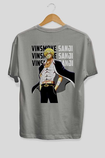 Ankhises Γκρι Oversize Sanji Printed Unisex Ανδρικό γυναικείο μπλουζάκι με λαιμόκοψη