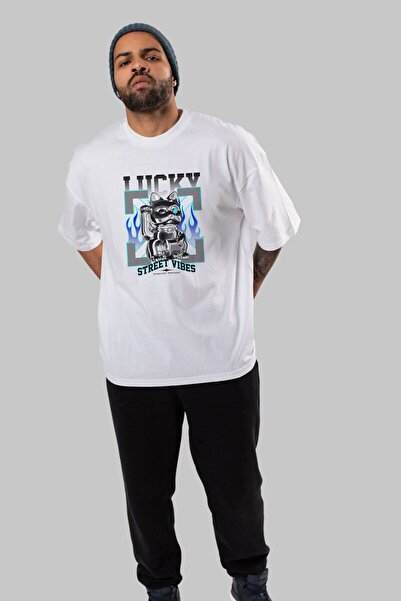 Ankhises Lucky Street Vibes Front Štampano Bela Oversize kroj T-shirt Unisex ...