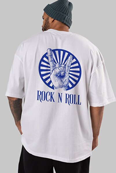 Ankhises Tricou supradimensionat alb cu litere Rock N Roll, cu imprimeu pe sp...