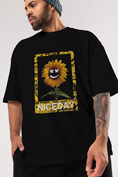 Ankhises Niceday Streewear Чорна футболка оверсайз з принтом, унісекс, чолові...