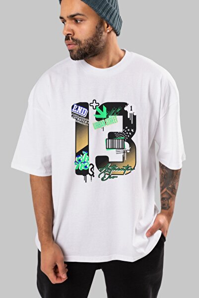 Ankhises Urbana ulica 13 Prednja Štampano Bela Oversize kroj T-shirt Unisex M...