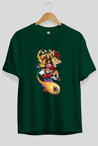 Ankhises Μπλουζάκι Super Mario 1 Emerald Green Oversize - Crew Neck, Βαμβακερό Ανδρικό Γυναικείο