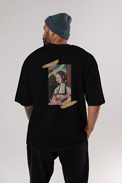 Ankhises تي شيرت نسائي أسود كبير الحجم مطبوع عليه صورة خلفية للرجال والنساء ب...