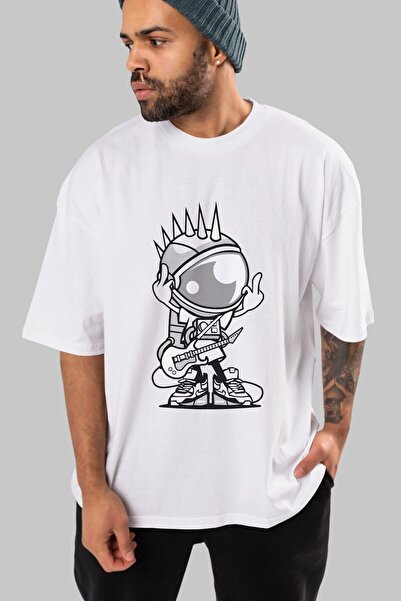 Ankhises Punk Rock Astronaut Front Štampano Beli Unisex Oversize kroj T-shirt...