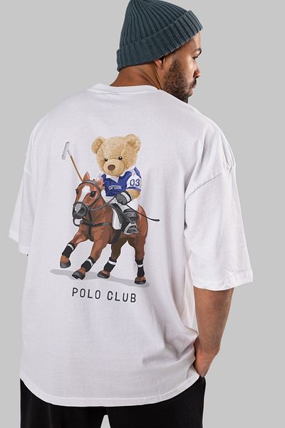Ankhises Teddy Bear Polo Club Tricou alb cu imprimeu pe spate, pentru bărbați, pentru femei, cu gâtul turnat