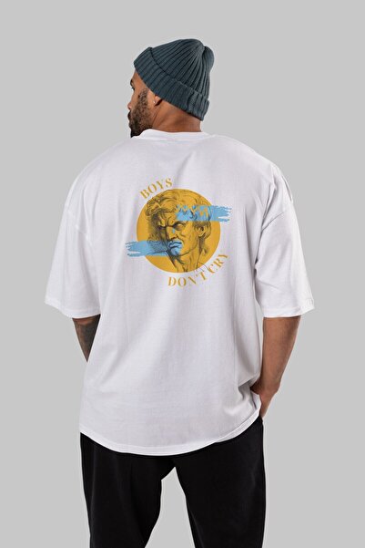 Ankhises Dečaci ne plaču Napisano na poleđini Štampano Belo Oversize kroj T-s...