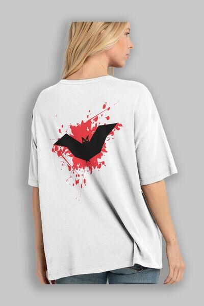 Ankhises Хелловін Біла футболка оверсайз з принтом на спині, чоловіча та жіноча, з коміром-стійкою