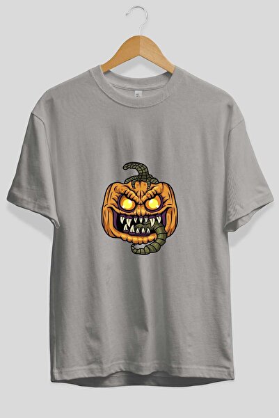 Ankhises Хелловін, сірий оверсайз-футболка з принтом, унісекс, чоловіча, жіноча, комір-стійка