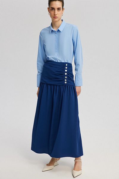 Touché Privé Linen Textured Button Detailed Skirt