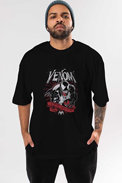 Ankhises Tricou negru oversize Venom (11) - Guler rotund bărbați femei