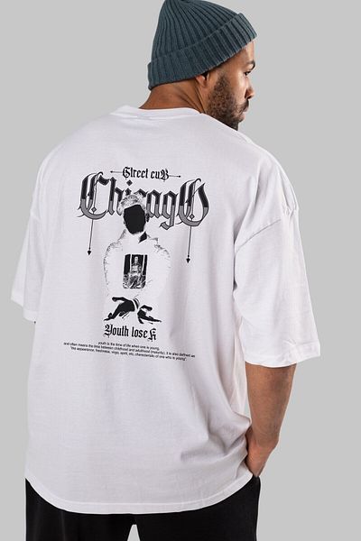 Ankhises Chicago Street Club Λευκό μπλουζάκι Oversize - Unisex Ανδρικό Γυναικείο λαιμόκοψη